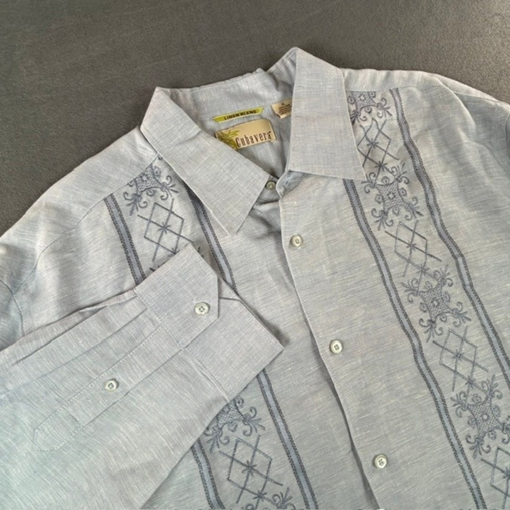 NWT Cubavera Guayabera Matanzas Long Sleeve Button Up Linen Shirt Light Blue XL